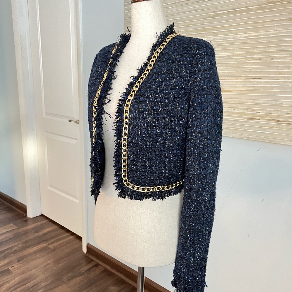 Christian Lacroix blue tweed cropped open ladies jacket size XS NWT - Picture 8 of 11